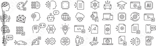 ベクターでモノクロのAIに関する線画アイコンセット
