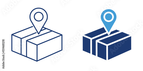 Box with a location pin icon for identifying package destination.