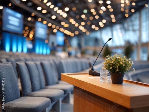 Conference ready with water flowers microphone