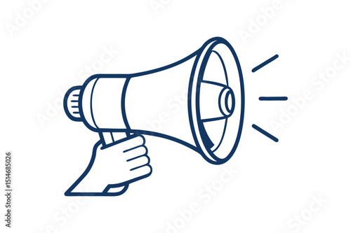 megaphone on white background, hand holding megaphone line art vector