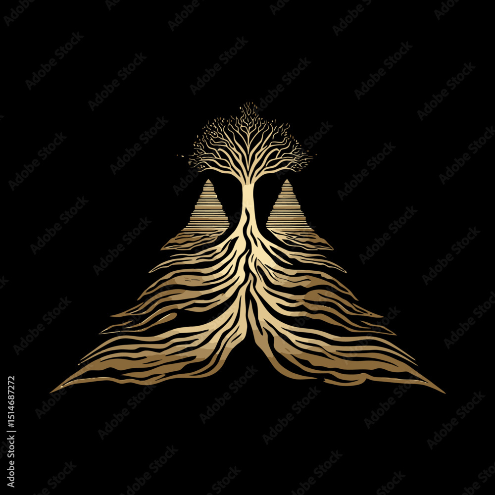 Fototapeta premium Elegant Golden Tree Design with Abstract Roots in Vector Art Style