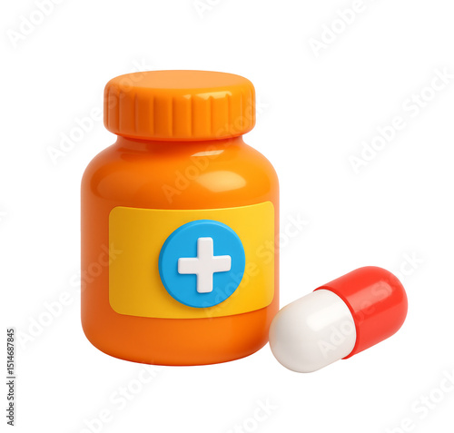 3d medicine bottle and capsule with cross symbol