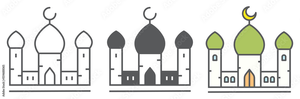 Mosque icon collection, architecture and religion, islamic mosque vector icon set, vector graphics, editable stroke outline sign, eps 10 Mosque icon collection, architecture and religion, islamic mosque vector icon set, vector graphics, editable stroke outline sign, eps 10