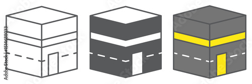 Kaaba Mecca icon collection, happy ramadan and makkah, Mecca building vector icon set, vector graphics, editable stroke outline sign, eps 10