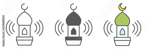 Adhan call icon collection, happy ramadan and religion, mosque vector icon set, vector graphics, editable stroke outline sign, eps 10