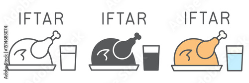 Iftar icon collection, Happy Ramadan and religion, chicken food with water vector icon set, vector graphics, editable stroke outline sign, eps 10