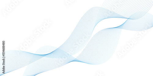 Abstract blue smooth wave on a white background. Dynamic sound wave. Design element. Vector illustration.