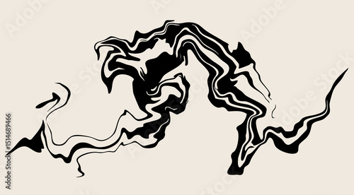 Marble, liquid, petrol stain. Swirled ink, abstract fluid. Hand drawn modern Vector illustration. Isolated design element. Print, poster, flyer, tattoo flash, logo, icon template