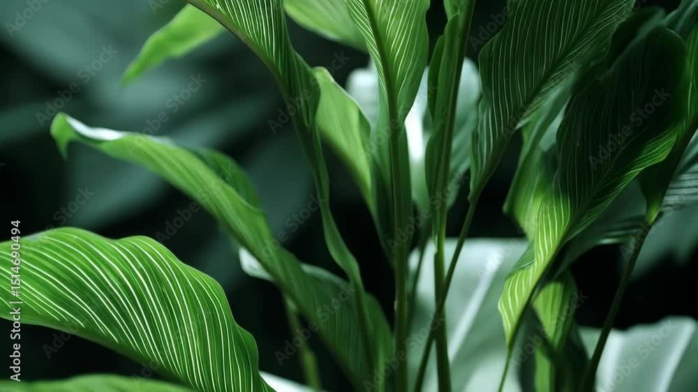 Close-up of lush green leaves with elegant white stripes, creating a vibrant and natural indoor botanical aesthetic. Close-up of lush green leaves with elegant white stripes, creating a vibrant and natural indoor botanical aesthetic.