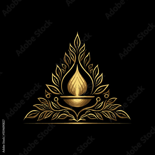 Elegant Golden Lamp Design with Floral Elements and Decorative Patterns