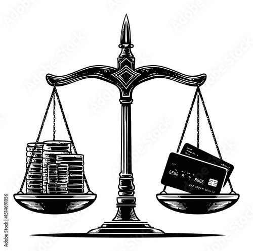 Balanced scales representing financial decisions and consumer choices in black and white