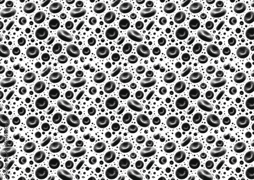 Blood cells repeated, seamless black and white vector patterns