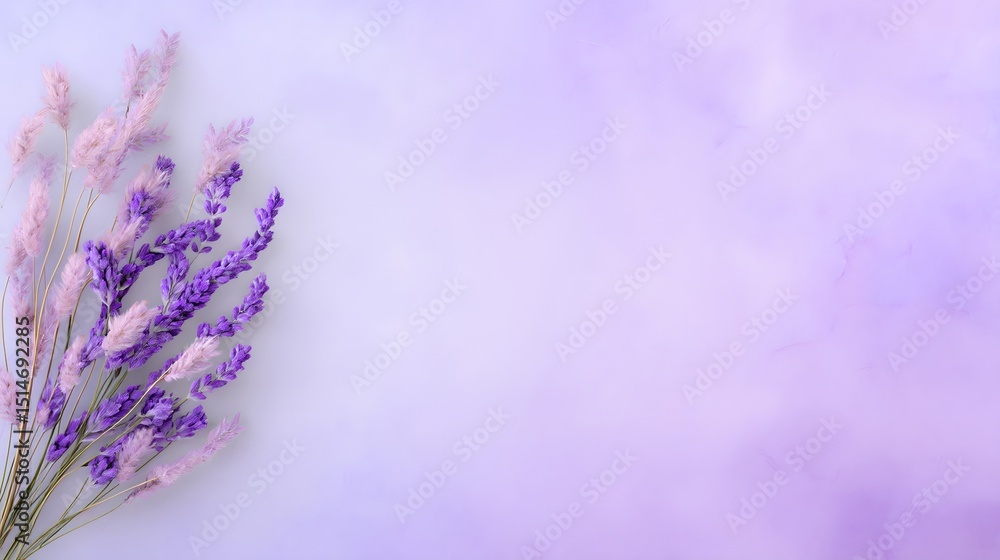 Fototapeta premium Lavender Purple Floral Background Delicate Dried Flowers Aesthetic
