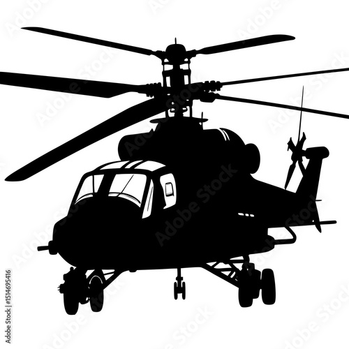 Military Attack Helicopter Silhouette – Vector Side View Illustration"

