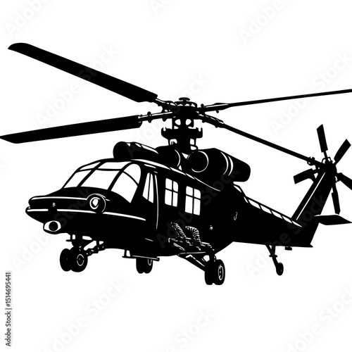 Military Attack Helicopter Silhouette – Vector Side View Illustration"

