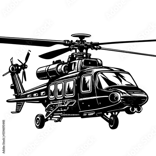 Military Attack Helicopter Silhouette – Vector Side View Illustration"

