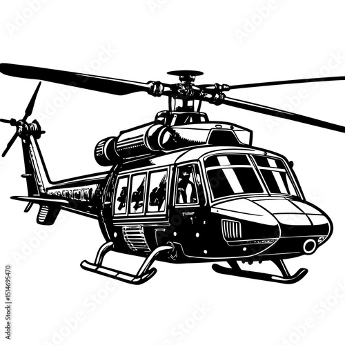 Military Attack Helicopter Silhouette – Vector Side View Illustration"

