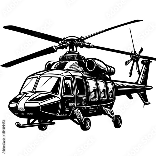 Military Attack Helicopter Silhouette – Vector Side View Illustration"


