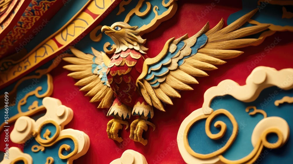 Fototapeta premium Ornate eagle sculpture on a decorative wall panel.