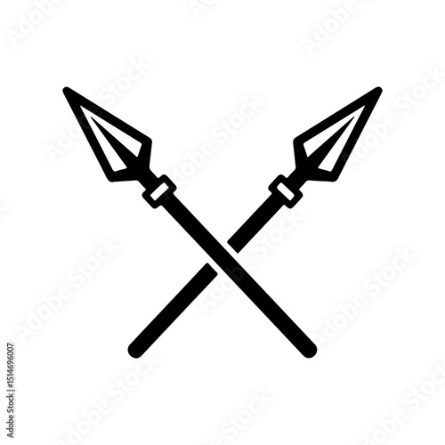 Crossed Spear Glyph silhouette icon vector flat design on white background