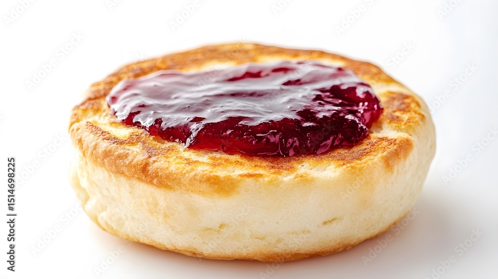 A toasted English muffin with jam, isolated, no text or logo A toasted English muffin with jam, isolated, no text or logo
