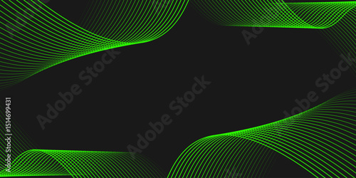 Abstract black elegant background with green shining lines waves. modern background for banner, poster, cover, brochure, flyer, website