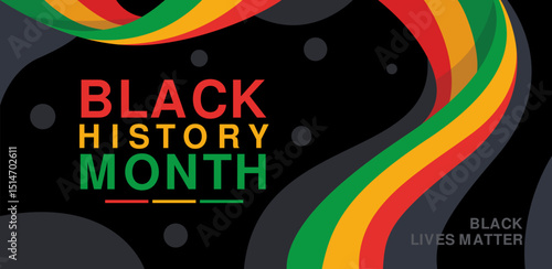 Black theme illustrated design for celebrate black lives matter with waving flag style layout, black history month concept, banner template design in vector.