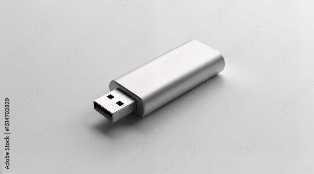 Modern USB flash drive mockup with blank brushed metal body Modern USB flash drive mockup with blank brushed metal body