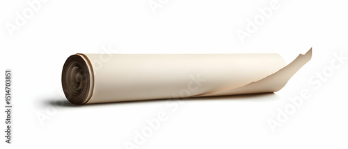 Rolled Up Cream Colored Paper On White Background