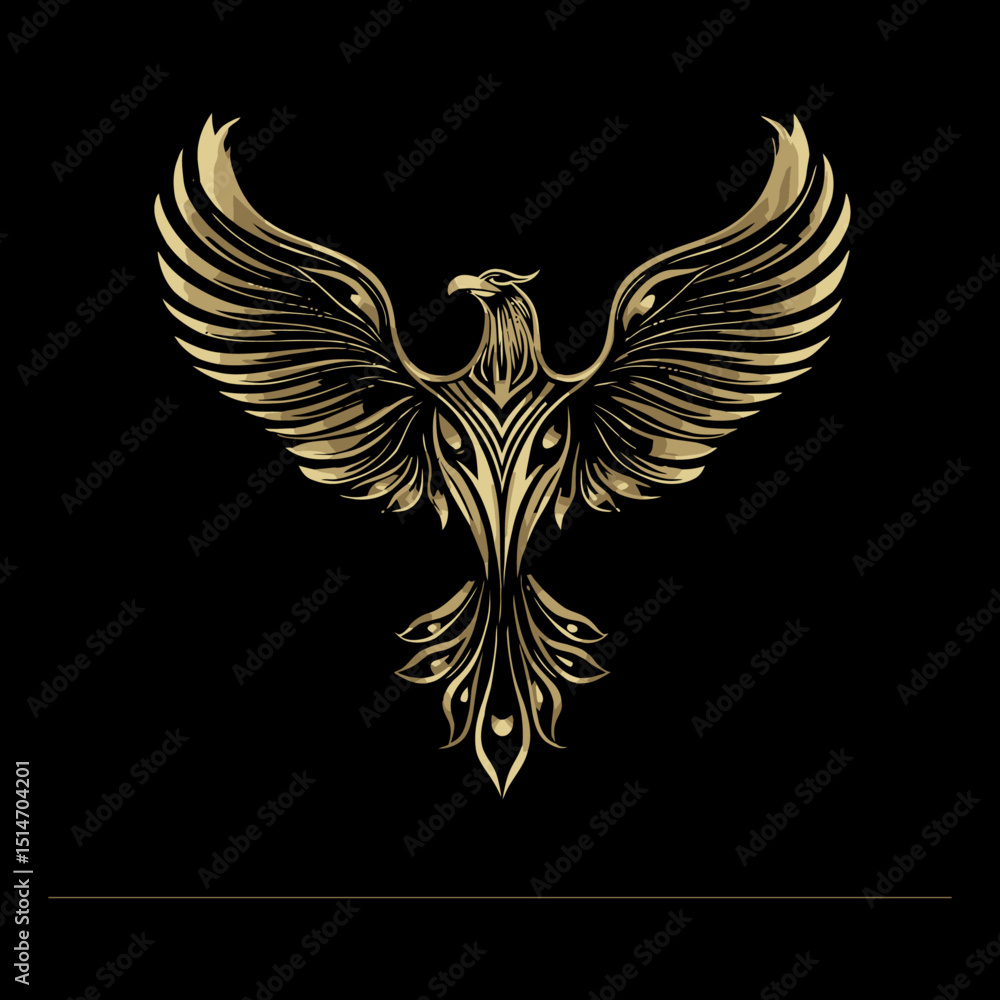 Obraz premium Elegant Gold Phoenix Design with Stylized Wings and Intricate Patterns