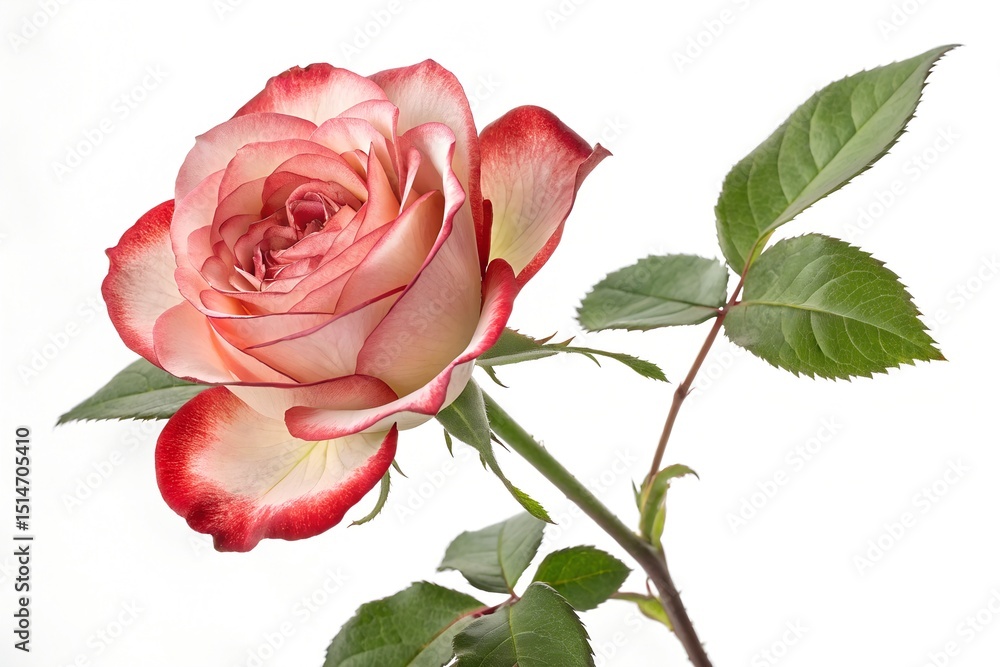 Single pink rose blossom isolated on white, a symbol of beauty and romance Single pink rose blossom isolated on white, a symbol of beauty and romance