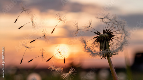 Wallpaper Mural Golden dandelion flowers in the meadow at sunrise, sunset, or sunlit morning Torontodigital.ca