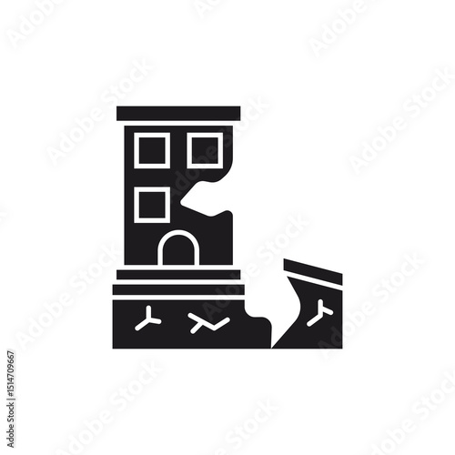 Earthquake Damage Vector Icon,Collapsed Building Illustration. These icons use glyp style eps files.