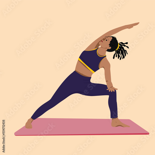 Afro Girl Dreadlocks Yoga Side Angle Pose Strength Balance Outdoors

