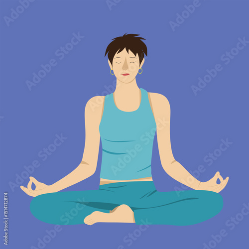 Yoga Lotus Pose Padmasana Asian Short Hair Woman Meditation Outdoors

