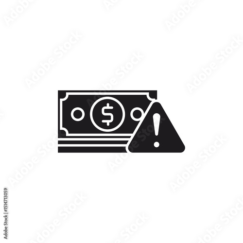 Financial Risk Concept,Stack of Money with Warning Sign. This icon uses a glyp style eps file.