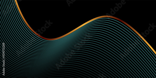 3D blue luxury abstract background overlap layer on dark space with golden waves effect decoration. Vector ilustration