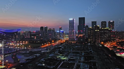 Night view of global center and chengdu skyline in sichuan province