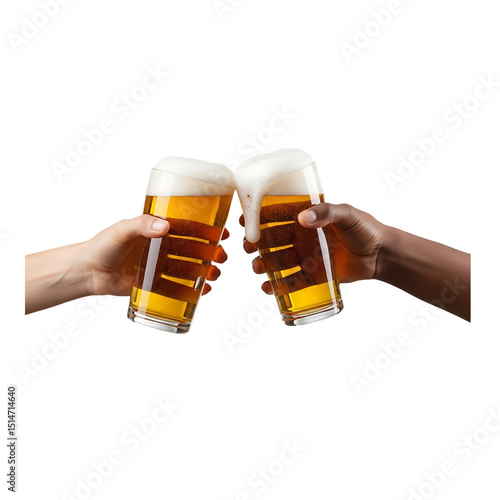 Two hands toasting beer isolated on transparent background