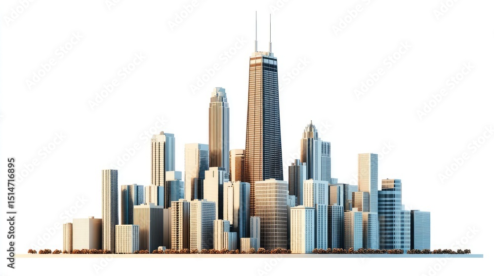 Fototapeta premium A city skyline with modern high-rise buildings.