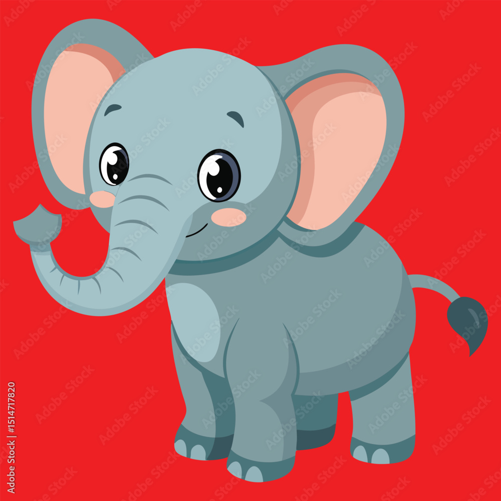 Fototapeta premium Funny pink baby elephant cartoon character illustration with a cute smile enjoying the wild nature of the jungle
