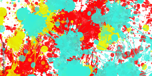Abstract colorful paint splatter background design with vibrant red yellow and blue splatters