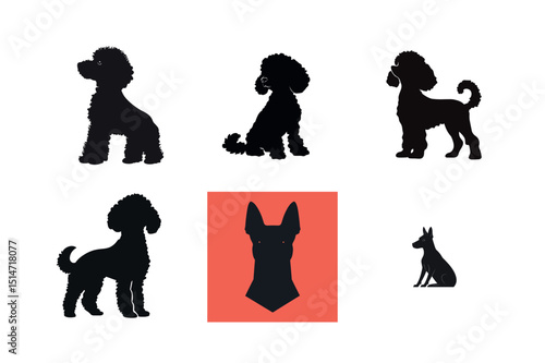 Silhouette collection of poodles and dogs
