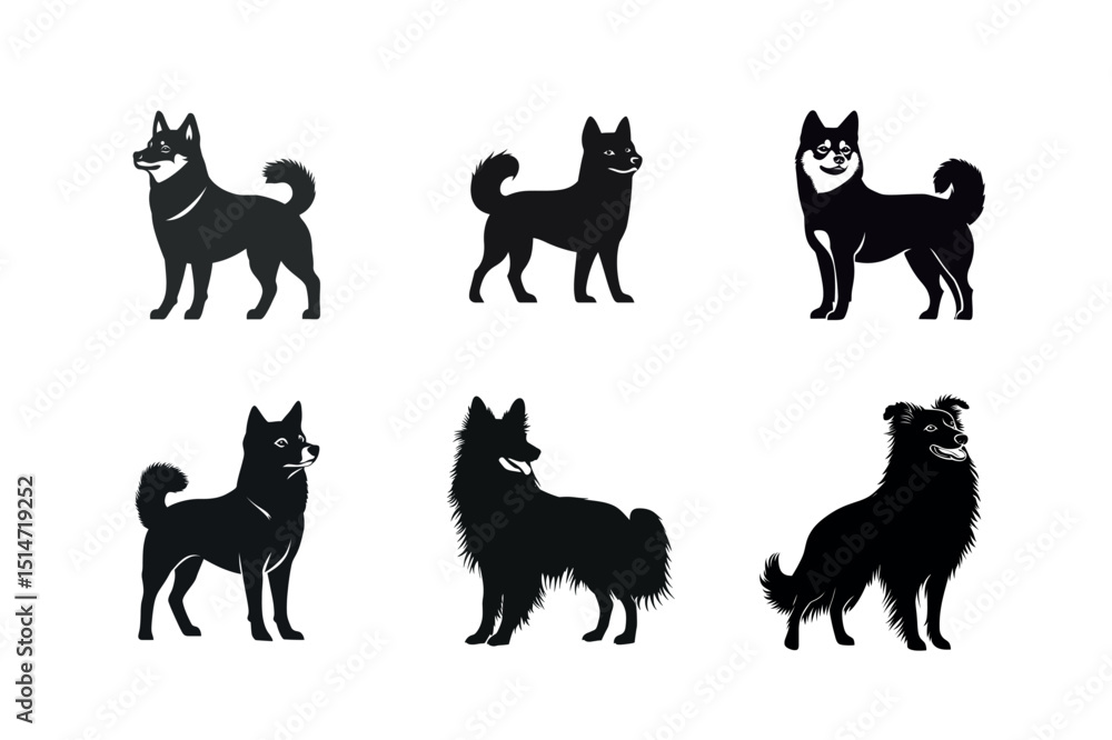 Obraz premium Six black silhouettes of different dog breeds