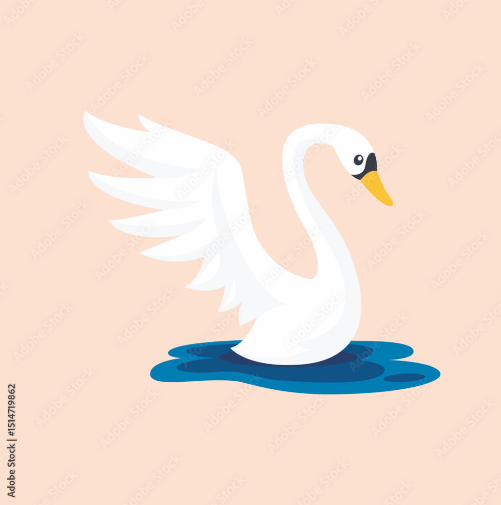 Cartoon crane bird with illustration, white swan on water with clipart style vector isolated. Cartoon crane bird with illustration, white swan on water with clipart style vector isolated.