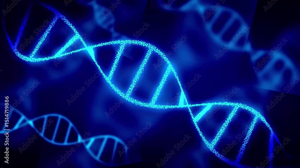 Blue Futuristic DNA Rotate On dark background with Depth of Field and Blurred Deoxyribonucleic acid Molecules. Scientific and Biotechnology Research Concept Blue Futuristic DNA Rotate On dark background with Depth of Field and Blurred Deoxyribonucleic acid Molecules. Scientific and Biotechnology Research Concept