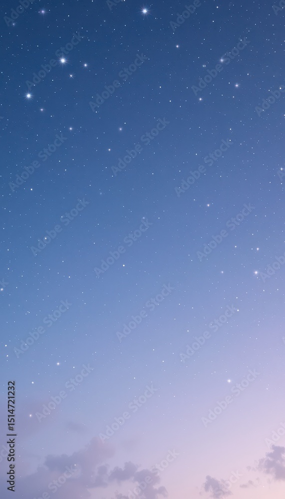 Naklejka premium Serene Night Sky Gradient of Blue and Lavender with Sparkling Stars - Vertical Phone Wallpaper