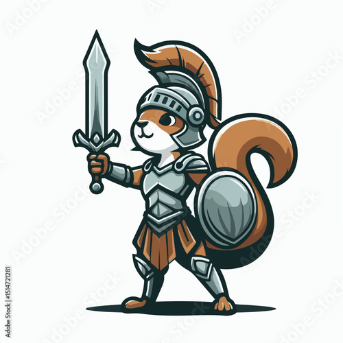 Squirrel Warrior: A brave and valiant squirrel dons shining armor and wields a sword, embodying courage and strength in this illustrative image. 