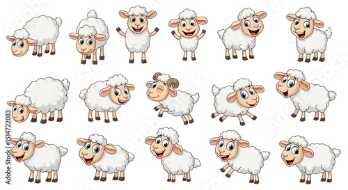Cute White Sheep Cartoon Characters Collection