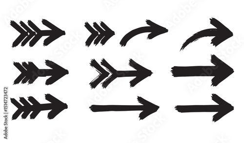 Hand drawn arrows vector set directional arrows brush strokes grunge elements black arrows on white background